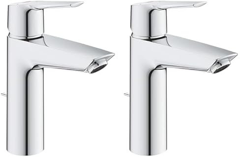 GROHE QUICKFIX Start Mitigeur monocommande lavabo de salle de bains Start, avec tirette de vidage, mousseur économie d'eau, taille M, chromé, 23552002 (Import Allemagne) (Lot de 2)