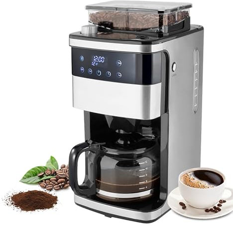 Macchina da caffè a goccia da 12 tazze, macinacaffè automatico, unità di preparazione del caffè con macinino per frutti di bosco , macchina da caffè con timer, serbatoio dell'acqua da 1,5 litri