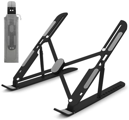 MECHEER Laptop Stand for Desk Adjustable, Folding Tablet Stand Aluminum Laptops Holder, Portable Laptop Riser for Desk, Foldable Computer Stands for Notebook PC
