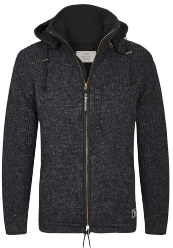 THC Natural Line Handgefertigte Schafwolljacke Damen & Herren – Zeitlose Strickjacke mit warmem Fleece-Futter & Abnehmbarer Kapuze – Anthrazit 509 – Warme Wolljacke für Natur & Stadt