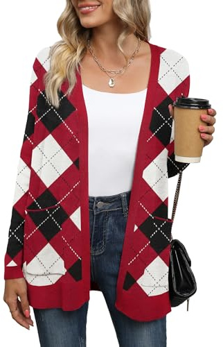 Yommay Cardigan décontracté léger à manches longues et col en V avec poches | Cardigan pour femme, col en V, élégant, tricoté, doux, classique, tendance, décontracté, pour le quotidien, l'hiver