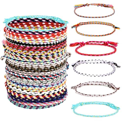 VLYX 30 Handgjorda Justerbara Vänskapsarmband med Färgglada Tofsar, Bomullssäckarmband för Kvinnor, Män och Tonåringar