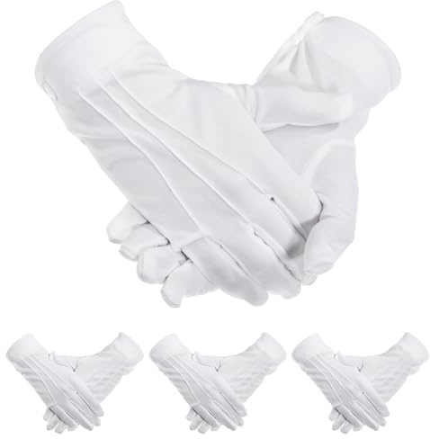 LIQWEI 3 Paar Weiße Handschuhe, Nylon Handschuhe Weiße mit Druckknopf, Dünne Handschuhes Herren Polyesterhandschuhe für Etiquette Parade Formelle Smokings Schmuck-Inspektion für Frauen Und Herren