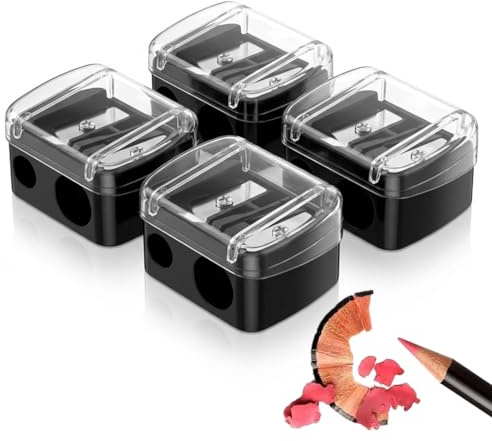 AEUXZA 4er Pack Makeup Anspitzer, Duo-Spitzer für Kosmetikstifte, Universal Bleistiftspitzer für Augenbrauenstift, Kajal, Eyeliner & Lippenkonturenstift mit Deckel, Schwarz