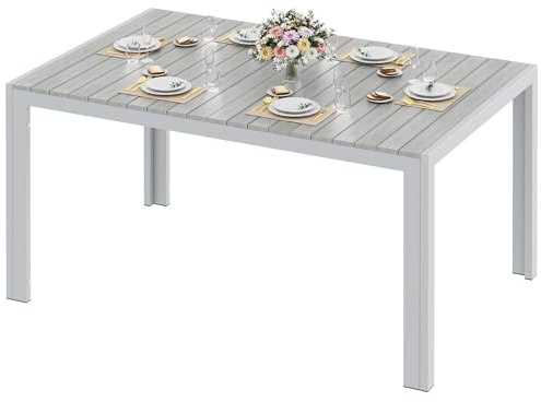 LIFERUN Gartentisch Wetterfest Groß 140x90cm Aluminium WPC Tisch Grau | WPC Grau Tischplatte, Rechteckiger Esstisch Outdoor. Für 6-8 Personen, Rostfreier Alu-Rahmen, für Garten & Terrasse.