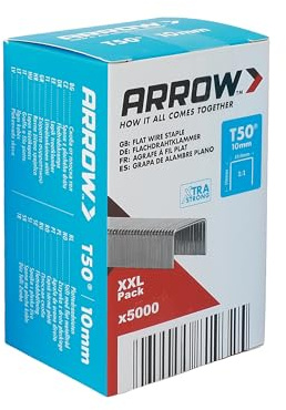 Arrow Flachdrahtklammer T50 10mm, 5000 Stk. XXL Packung, Tacker-Klammer für Handtacker, Elektrotacker und Hammertacker, ideal für Folien und Pappe