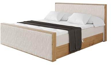 ALTDECOR Boxspringbett mit Matratze und Lattenrost, Topper, Fußteil,Polsterbett mit Bettkasten, Bett mit Stauraum H3-Matratze, Doppelbett, Boxbett - LOLLI9-Z Creme 120x200