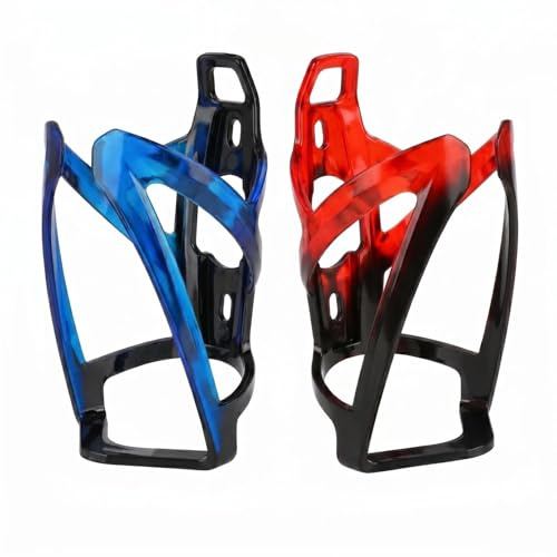 Bike Water Bottle Holder, 2 Pack Bicycle Bottle Cage Chameleon Color (Black-Blue & Red-Black), Durable PC Bike Bottle Cage Non-Slip, Universal for Mountain Road Bike, MTB Accessories