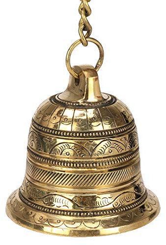 ARTVARKO Messingglocke zum Aufhängen, solide Glocke mit tiefem Klang, Antik-Stil, Wohnkultur für Wand, Tür, Mandir-Tempel, Pooja (Standard, Gold)