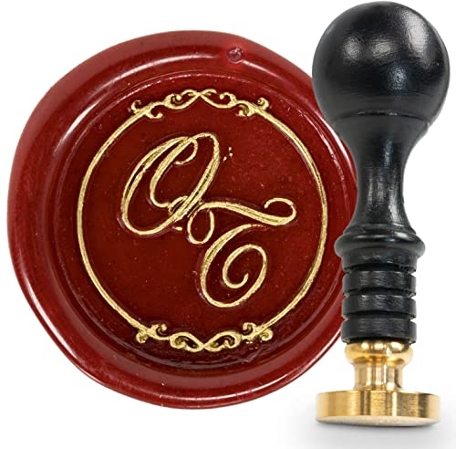 gravurART Siegelstempel personalisiert - Deine Einladungen, Briefe oder Save the Date zur Hochzeit mit Wachssiegel personalisiert 2 Initialen und Zierrand