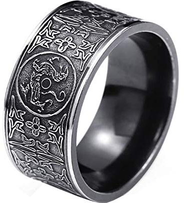 HIJONES Herren Chinesisch Uralte 4 Wächter Bestien Ring aus Edelstahl Drachen Weißer Tiger Suzaku Basalt Schwarz Größe 68