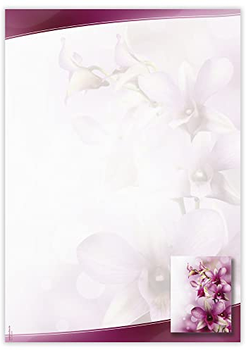 Designpapier Orchidee DP899 – 50 Blatt Briefpapier – Hochwertiges Motivpapier Geburtstag, Einladung, Brief, Jubiläum, Liebesbrief – Laser- & Inkjetdrucker geeignet – Druckerpapier A4 90g/m²