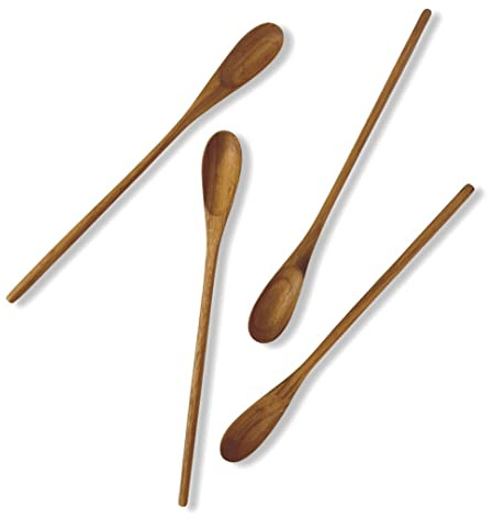 FAAY 4 Pcs 9.5” Long Wooden Spoon, Ice Tea Spoon, Handcrafted from High Moist Resistance Teak, Iced Teaspoon for Mixing, Cocktail Stirring, Tea, Drip/French Press Coffee