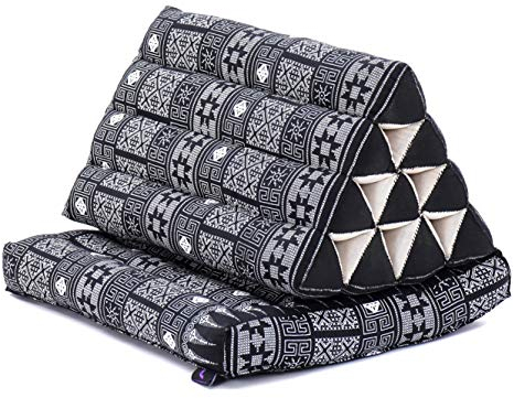 Leewadee Thai-Kissen Falt-Matratze Chill-Out Klapp-Matte Gepolsterte Lesestütze Boden-Liege Mit Dreieck-Kissen, Kapok, 75 x 50 cm, Schwarz