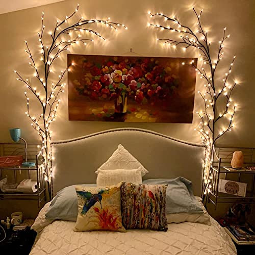 GOESWELL Wall Decor Twig Lights: 7.5FT 144 LED Willow Branches Tree Light Flexible DIY - Twig Lights Mains Powered Willow Vines for Bedroom Living Room Christmas Home Decor (No Remote)