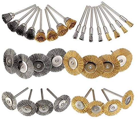 Juego completo de 32 piezas de cepillo de alambre de acero inoxidable para herramientas rotativas Dremel
