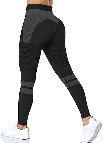 Yaavii Damen Sport Leggings Lange Blickdicht Sporthose Yogahose Fitnesshose Streetwear Strumpfhosen mit Hohe Taille Schwarz XL