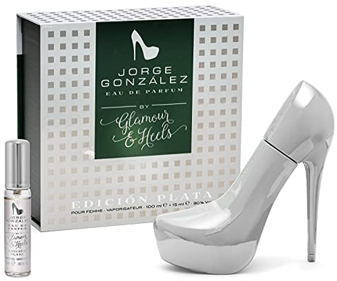Jorge González EDICIÓN PLATA 100 + 15ml | Eau de Parfum, Damenduft, Duft für Frauen, sinnlicher Mix aus Vanille, Jasmin, Pink Pepper & Kaffee, luxuriöser High Heel Flakon in Silber