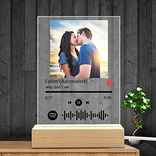 Spotify Glas Personalisiert Song Cover mit Foto Scannbar Spotify Code Nachtlicht aus 5mm Acrylglas, Geschenkidee für Partner, Familie, Freunde, Geburtstag