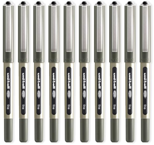 uni-ball EYE UB-157E Kugelschreiber, 0,7 mm, 10 Stück, schwarze Tinte | Ausbleichungs-, Wasser- und Chemikalienbeständige Tinte, flüssiger konstanter Durchfluss, säurefreie Formel