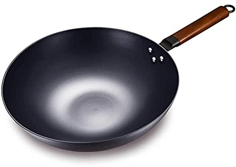 ZXFDMSWJ Wok Sartén Antiadherente Wok, Sartén Wok De Hierro De Poste Sartén Sartén Wok Doméstico Sin Revestimiento Antiadherente Original, Sartén Wok De 2 Tamaños Antiadherente De Inducción (Tamaño :