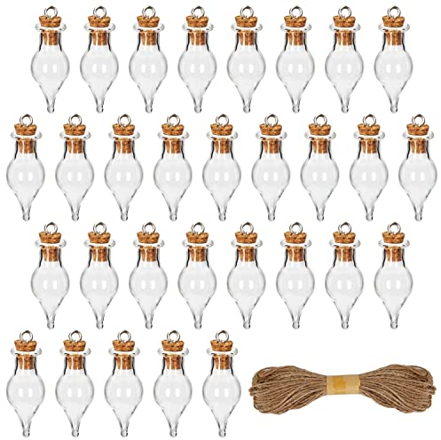 BELLE VOUS 30 Pack of Glass Potion Bottles - 1.5ml Miniature Jars with Cork Stopper Lids & Hanging Rope - Glass Bottles for Wedding/Party Favours, Wishing Bottles & Decorative DIY Arts/Crafts