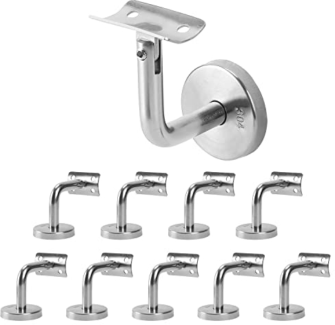 Ikodm 10 Stück Handlaufträger Handlaufhalter Handlauf Wandhalter Holz Geländer Flach mit Abdeckrosette Edelstahl, Neigung verstellbar für Innenwand Loft, Ältere Handläufe, Korridor Stützstange