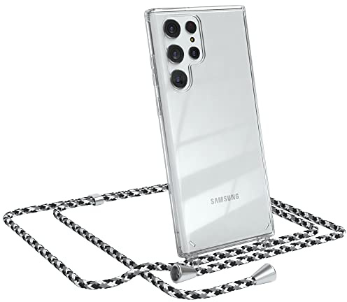 EAZY CASE Handykette kompatibel mit Samsung Galaxy S22 Ultra 5G Handyhülle mit Umhängeband, Handykordel mit Schutzhülle, Silikonhülle, Hülle, Stylische Kette für Smartphone, Schwarz Camouflage