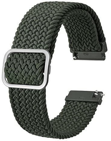 BISONSTRAP Nylon Uhrenarmband 18mm, Verstellbare Geflochtene Uhrenarmbänder für Herren und Damen, Grün/Silber Schließe