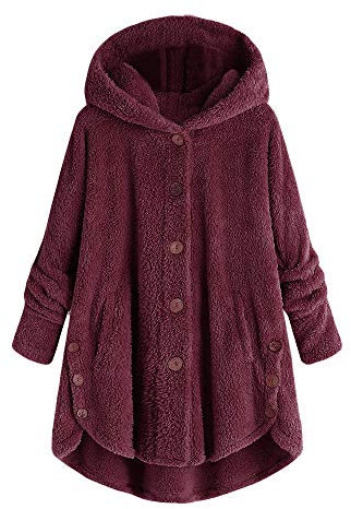 BSWFA Kapuzenpullover Damen Winter Warmer Hoodie Fleecejacke Plus Größe Niedliche Button-Down Teddy-Fleece Kapuzen Pullover Oberteile Casual Langarm Sweatshirt mit Taschen (e-Wine, M)