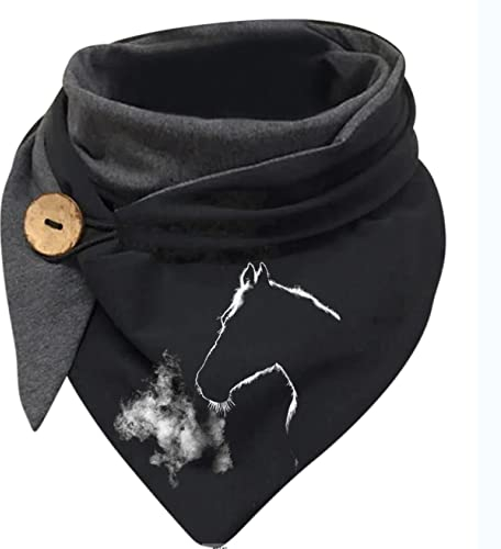 Herren Damen Dreieckschal,Weich Warm Winterschal Herbstschal Poncho mit Knopf Baumwolle Deckenschal Retro Drucken Halstücher Lässige Wickelschal Soft Wrap Lange Stola Herbst Halstuch Scarf,Pferd #2
