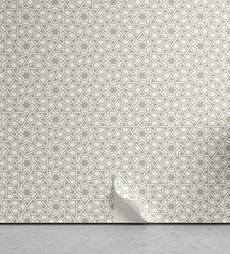 ABAKUHAUS marocain Papier peint autocollant pour la maison, Motif ligne classique, Accent de salon et de cuisine auto-adhésif, 33 cm x 250 cm, Blanc taupe