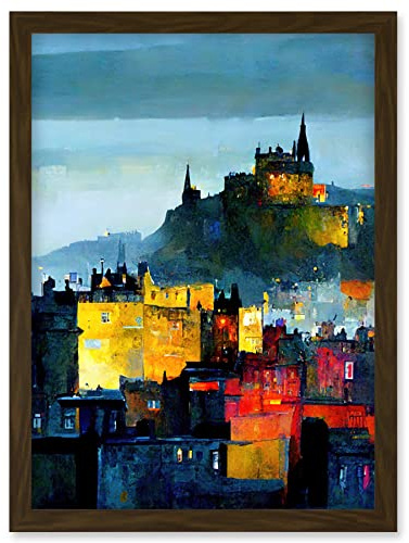 Doppelganger33 LTD Colourful Modern Edinburgh Castle Cityscape Acrylic Painting Artwork Framed Wall Art Print A4