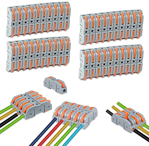 Uootach 40 Pezzi Morsetti Elettrici, connettori per cavi, Terminale ad innesto con leva, conduttore 4mm², Libera combinazione su entrambi i lati