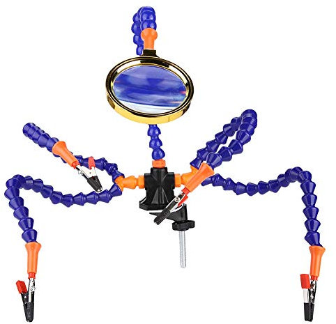 LIZEALUCKY Welding Assistant Hand, Welding Station Pinch Welding Repair Tool, Soldering Iron Frame with Magnifying Glass Manual Welding Tool for PCB Maintenance, Modeling(With fan)