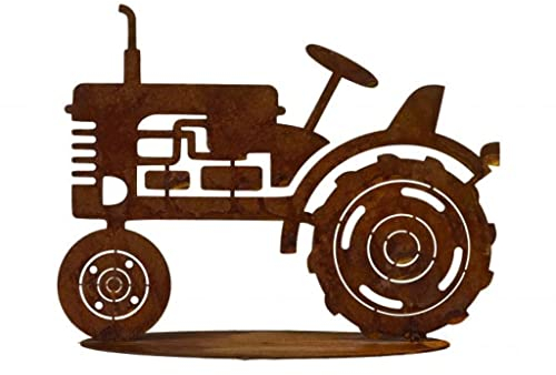 Traktor auf Platte Bulldog Treker Landmaschine Edelrost Gartendeko Bauernhof Deko Edel-Rost Gartendeko Trekker Landmaschine Rostdeko Garten