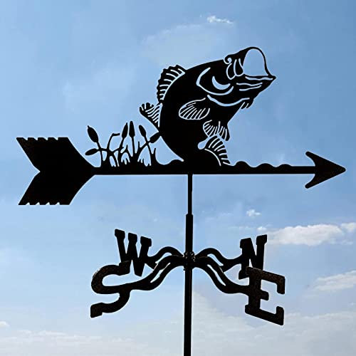 CAZARU Wetterfahne aus Edelstahl, langlebig, Fisch, Motorräder, Delfine, Autos, Silhouetten, Retro-Bauernhofszene, Gartenpflock, Wetterfahne, Windfahne, Wetterhahn, professionelle Messwerkzeuge