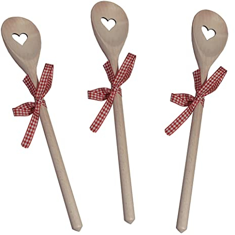 Kaltner Präsente Geschenkidee - Kochlöffel Holzlöffel Löffel aus Holz Buche mit Motiv Herz und Schleife (3er Set)