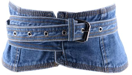 Breiter Taillengürtel für Frauen Damen Accessoires Blau Bund Denim Blau Gürtel Kummerbund