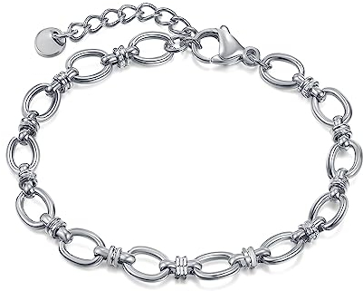 OSTAN Damen Armbänder Edelstahl Gliederarmband Farbe Silber und Gold (Silber)