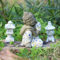 Pevfeciy Buddha Statue Buddha deko Buddha Figur Garten Harz Buddha Figur klein,Handgeschnitzt, Mit 2 Stupas im japanischen Stil, für Meditation, Zen-Gartendekoration, Bastelgeschenke, H-8cm,Grau