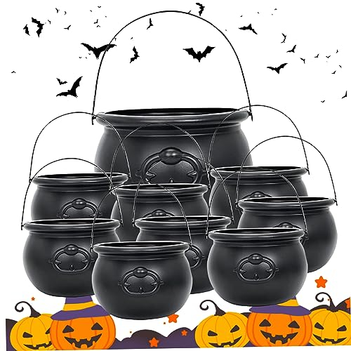 9 Pezzi Calderone con Manico Calderone di Plastica Calderone Pentola Calderone Calderone delle Streghe Plastica Decorativa Resistente Ciotola di Caramelle di Halloween Pentola Calderone per Feste B