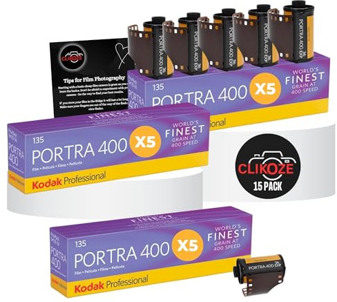Kodak Portra 400 35mm Color Film - 36 Exposures, 3 Packs (5 Films Each) and Photography Tips Card