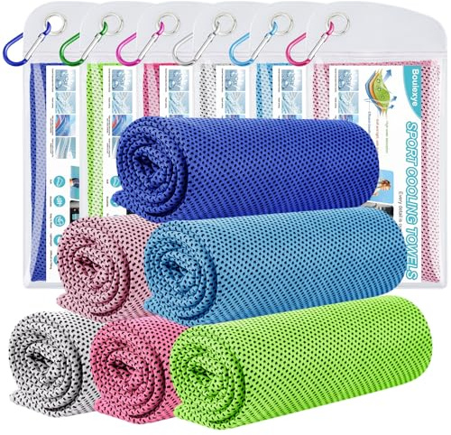 Bouiexye Lot de 6 Serviettes Rafraîchissantes 100 x 30 cm Serviette de Refroidissement Bleu Ciel Bleu Roi Gris Rose Rouge Vert Serviette de Refroidissement en Microfibre Serviette de Refroidissement