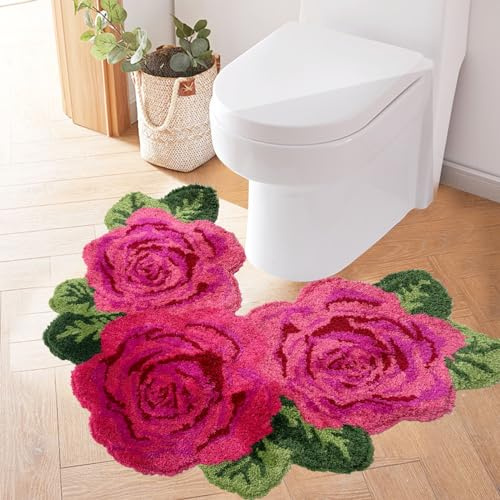 USTIDE Rose WC-Vorleger, Shaggy, U-förmiger Badezimmerteppich, wasserabsorbierend, Akzentteppich für Badezimmer, Waschtisch, Mädchen, Teppichdekoration, Badewanne/Dusche