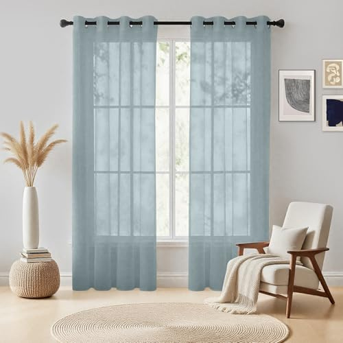 NAKIHOUSE Voile Curtain 63 Drop 2 Panels Net Curtains for Windows Eyelet Top Sheer Curtains for Kitchen Living Room Bedroom Window Treatment, Gray Voiles, 52 x 63
