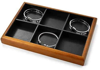Oirlv 6 Compartment Stackable Jewellery Tray Wooden Base with PU Leather Lining, 25x17x3cm Jewellery Storage & Display