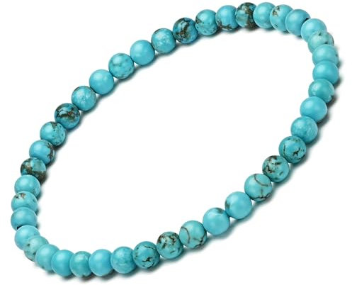 EUMENIDES Damen-Naturstein-Armband, Turmalin, Tigerauge, Obsidian,Achat-Kristallstein-Armband,QUALITÄT A, 7,2 Zoll, 4/6MM, (Blau Türkis,4MM)