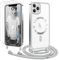 Ethanger Handyband für iPhone 11 Pro Max Hülle mit Band + 2 Stück Panzerglas Schutzfolie Transparent Silikon Handyhülle Magnetische Schutzhülle Case zum Kordel Abnehmbar für iPhone 11 Pro Max Silber