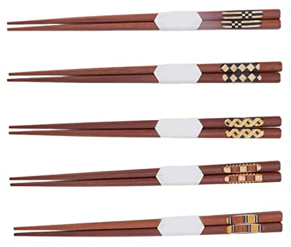 Palillos de Madera con Ranura, Sándalo Rojo, Ligeros Naturales, 5 Pares, Duraderos para Cena Familiar, Restaurante Temático